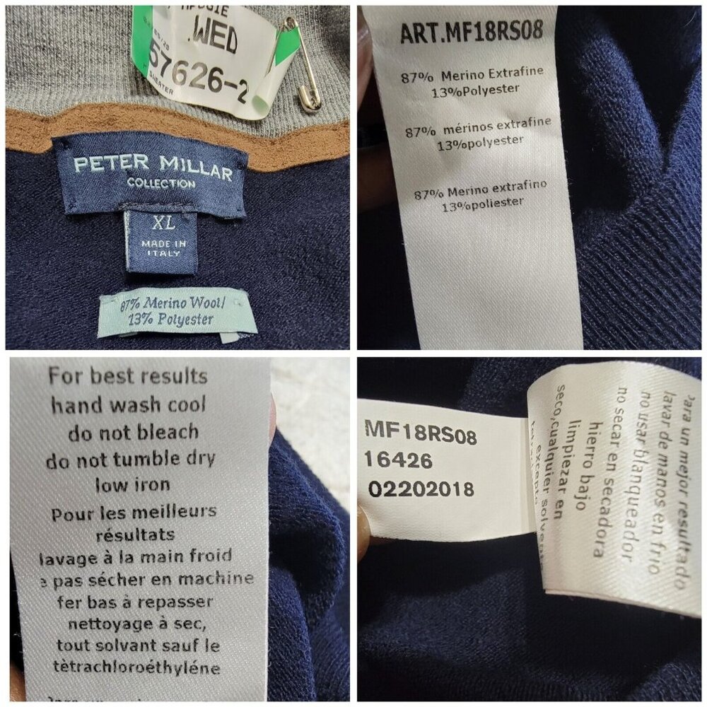 Peter Millar Men's Navy Blue Full Zip Wool Cardigan Sweater Long Sleeve Size XL - Picture 6 of 10